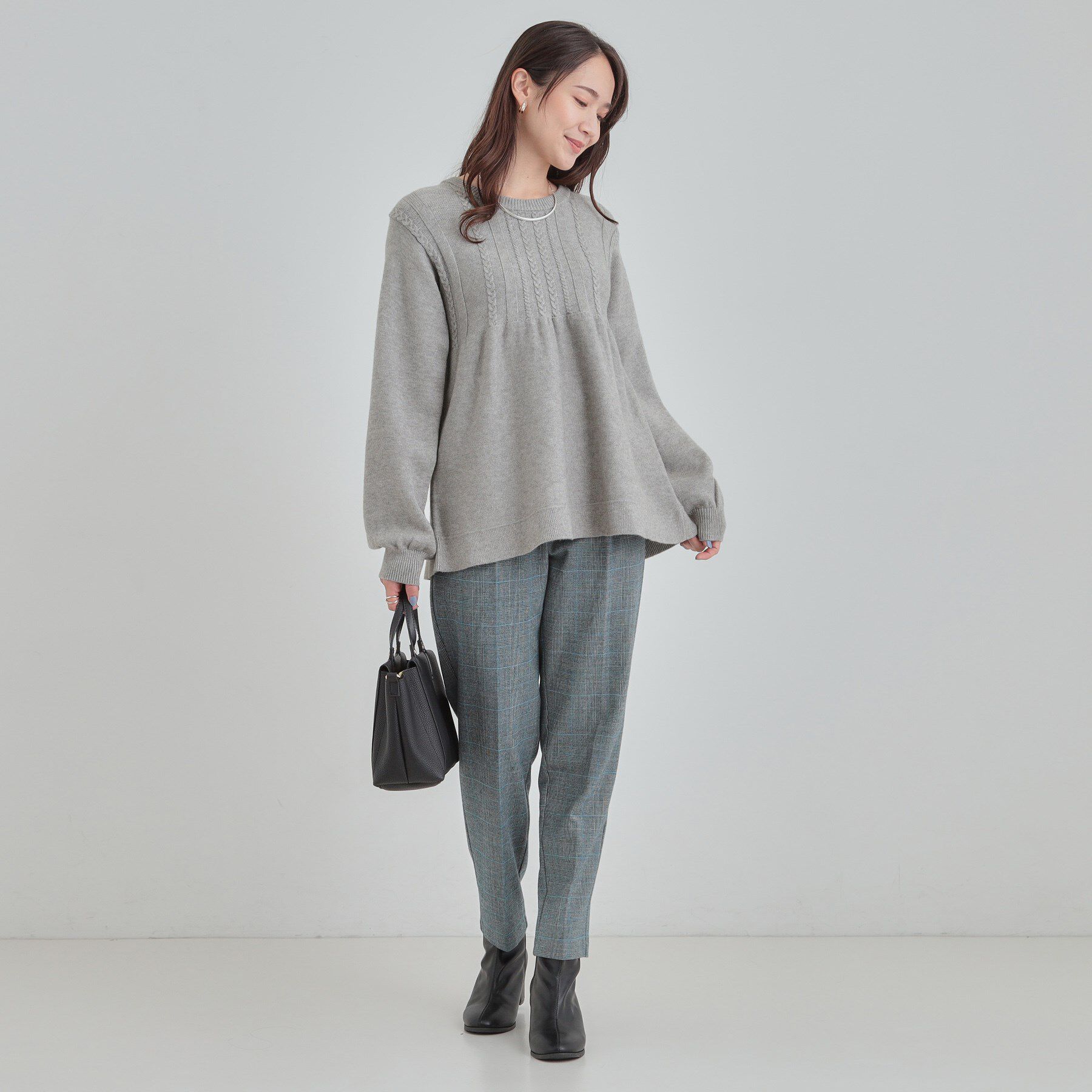 SHOO･LA･RUE「気になるお腹周りをカバー ケーブル編みペプラムニット」|ニット・セーター|