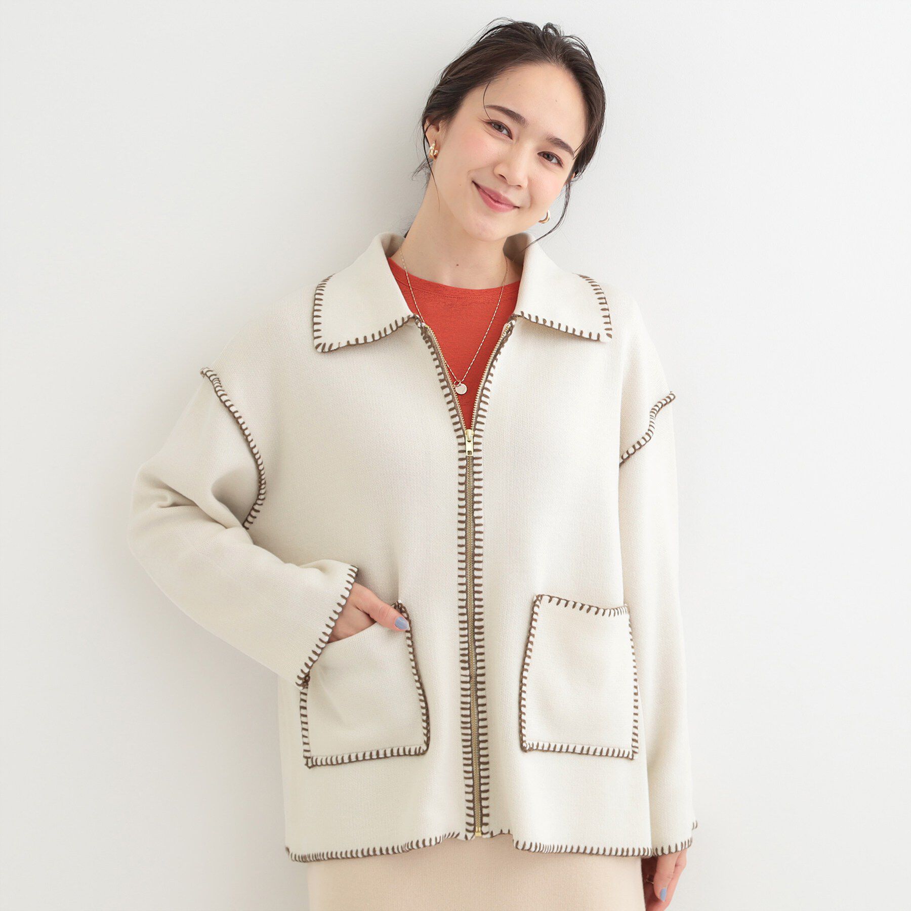 SHOO･LA･RUE「ステッチ衿付きジップニットカーディガン」|カーディガン|