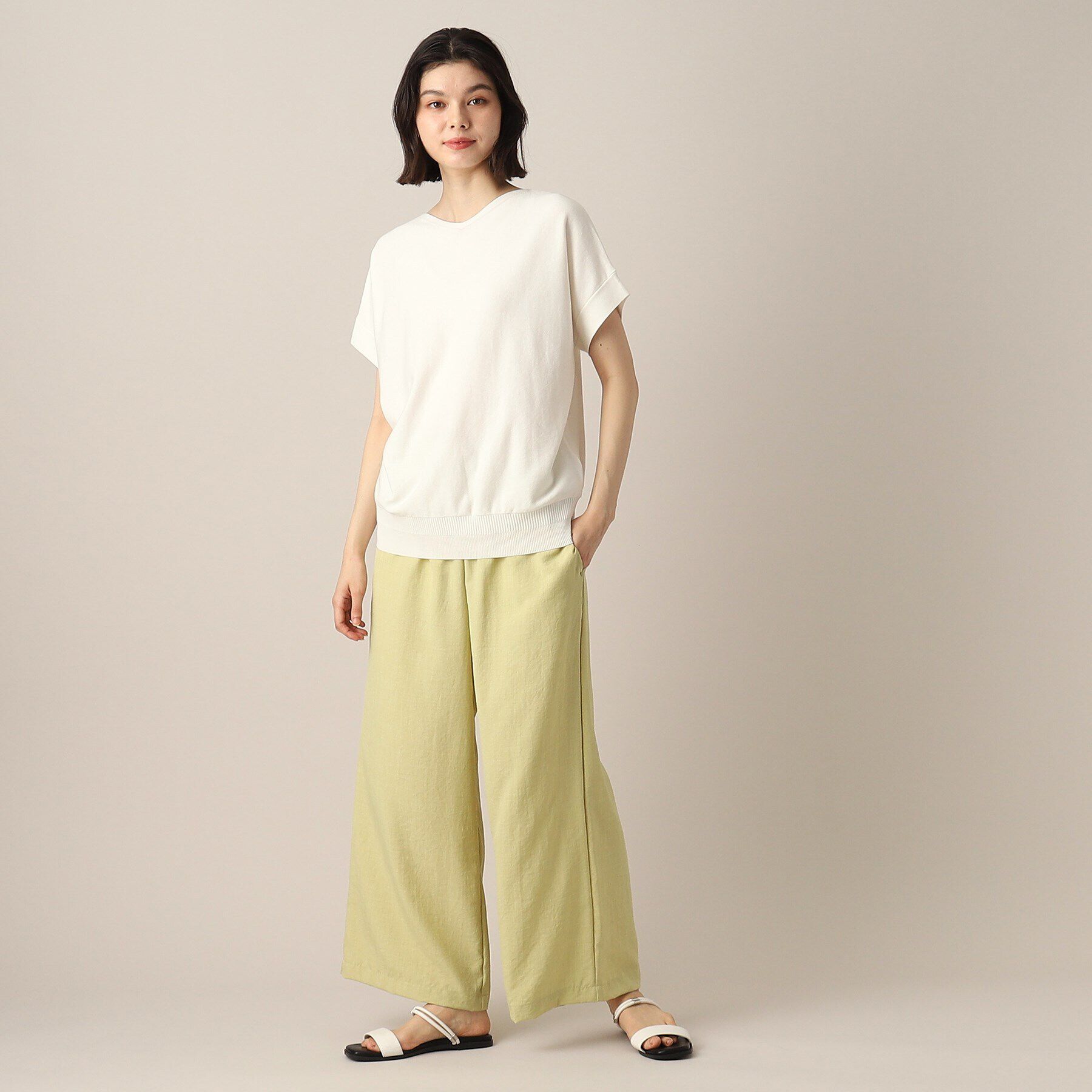 Dessin「【洗える】浅Vネックフレンチスリーブニット」|ニット・セーター|