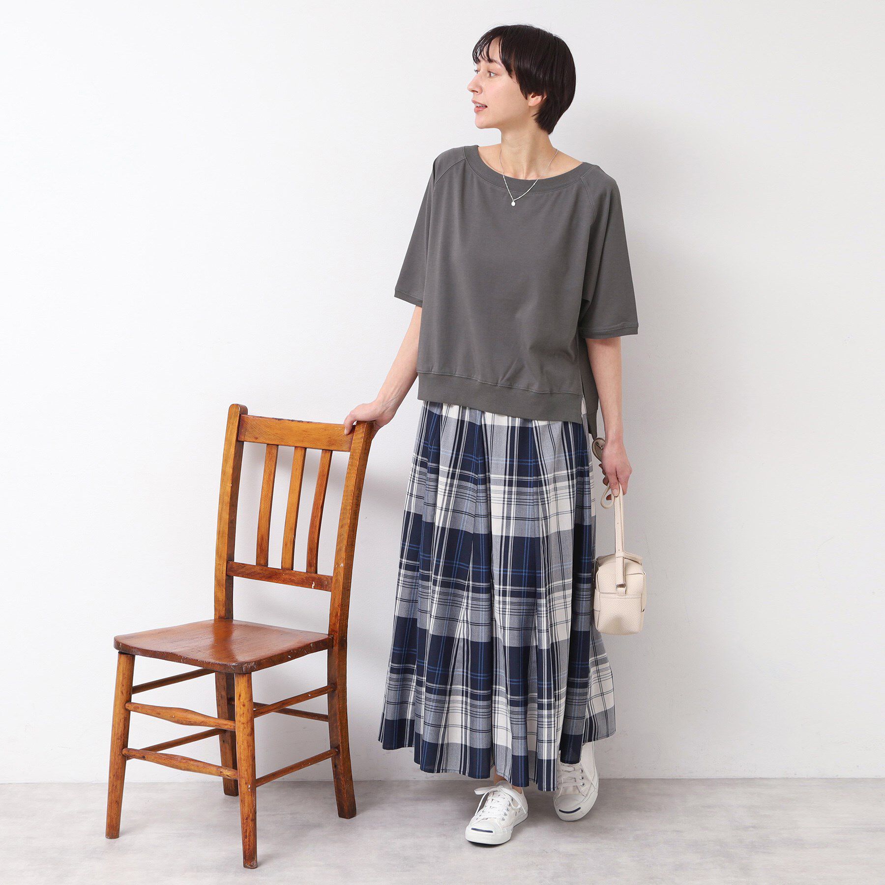 Dessin「【接触冷感・UV・洗える】裾リブスリット五分袖カットソー」|Tシャツ・カットソー|