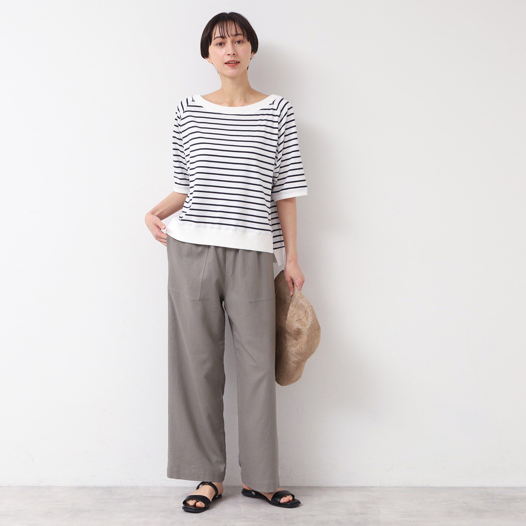 Dessin「【接触冷感・UV・洗える】裾リブスリット五分袖カットソー」|Tシャツ・カットソー|