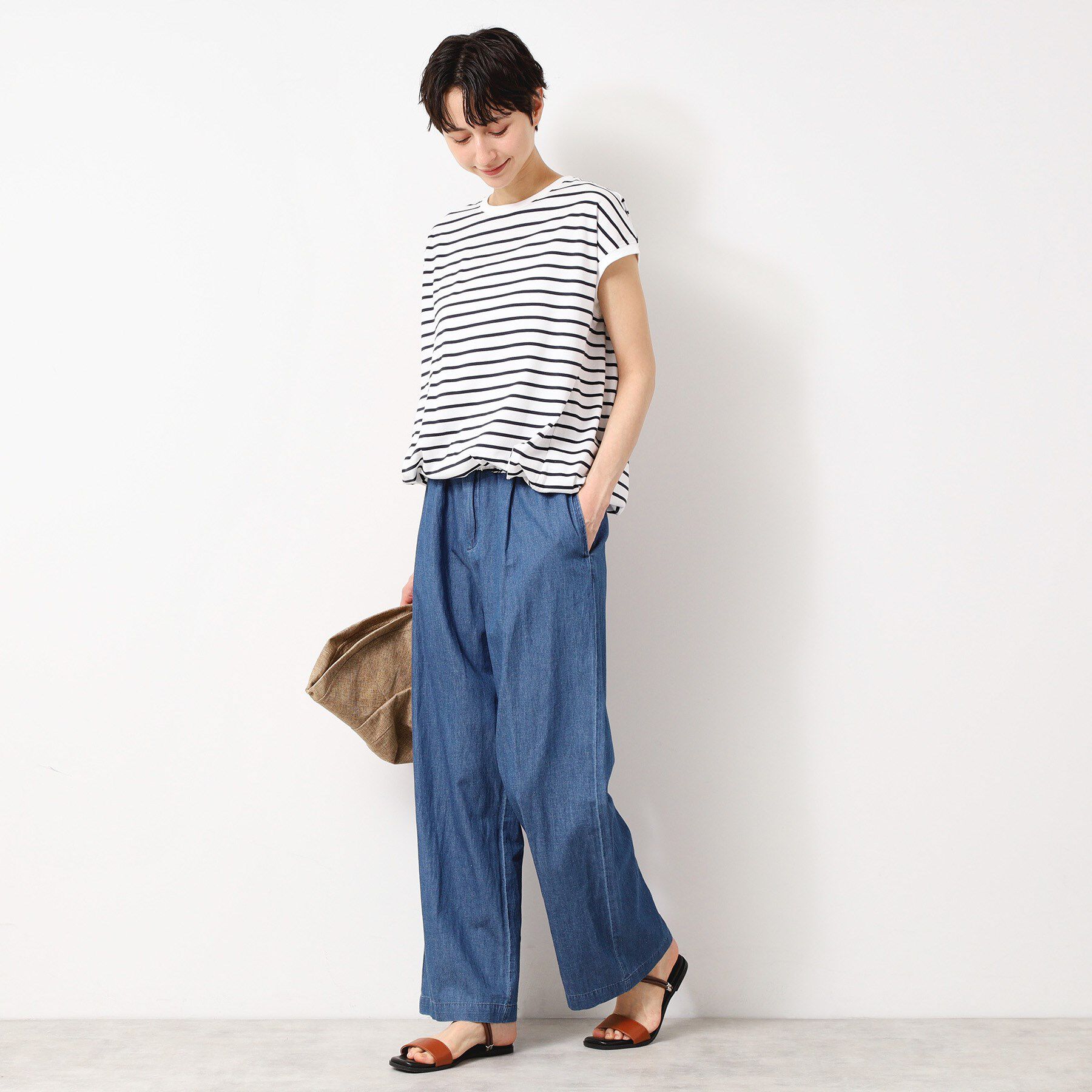 Dessin「【洗える・UV】ドローコード付きフレンチスリーブカットソー」|Tシャツ・カットソー|