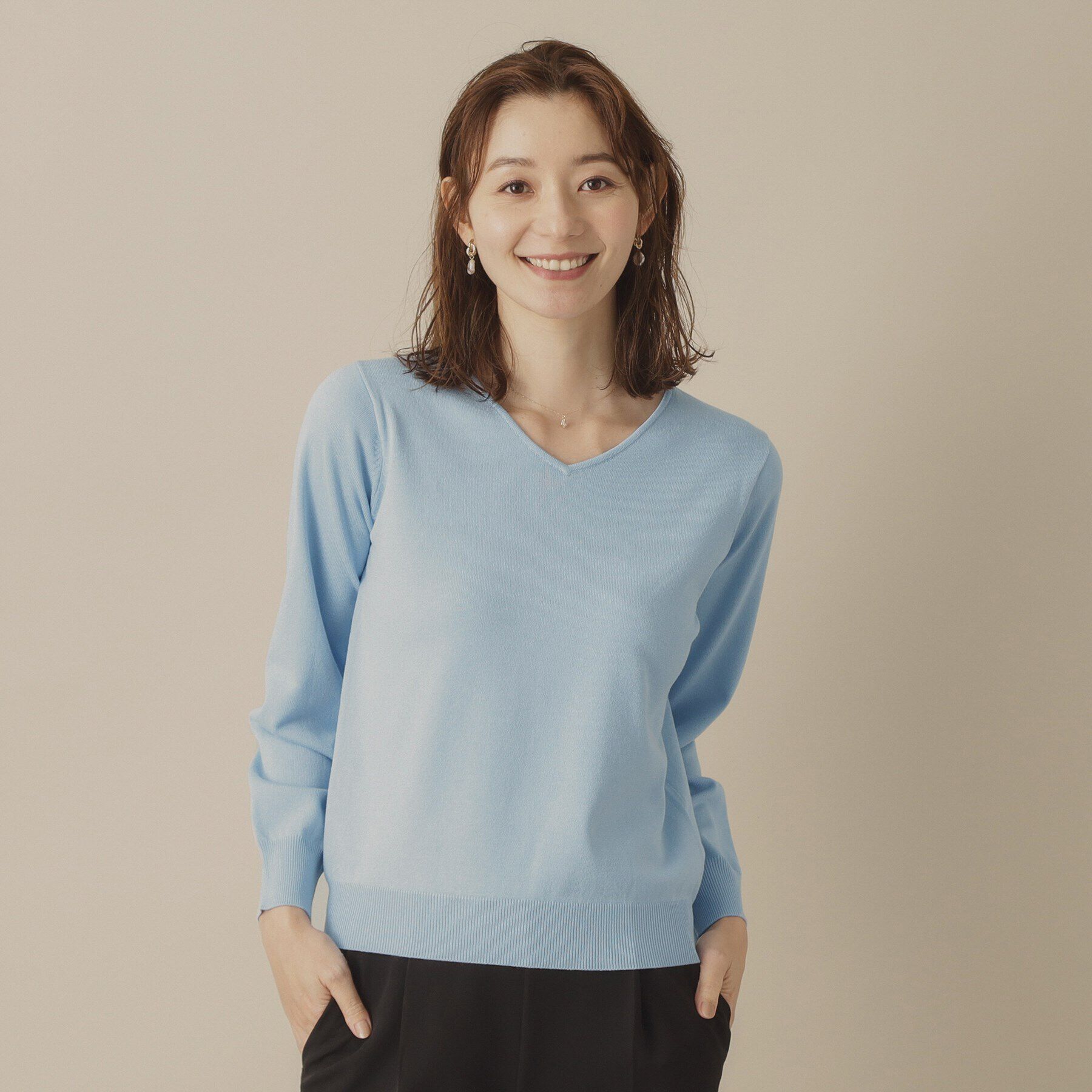 ITS&rsquo;DEMO「【アンチピリング／洗濯機OK】Vネックニット」|ニット・セーター|サックスブルー(09