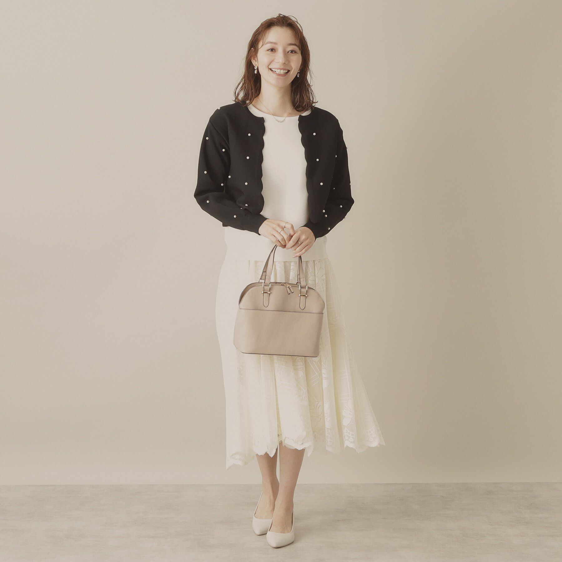 ITS&rsquo;DEMO「【手洗い可】パール調スカラップカーデ」|カーディガン|