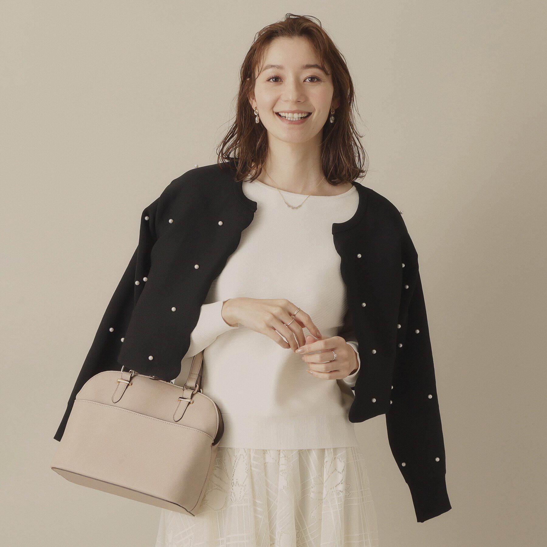 ITS&rsquo;DEMO「【手洗い可】パール調スカラップカーデ」|カーディガン|ブラック(019)