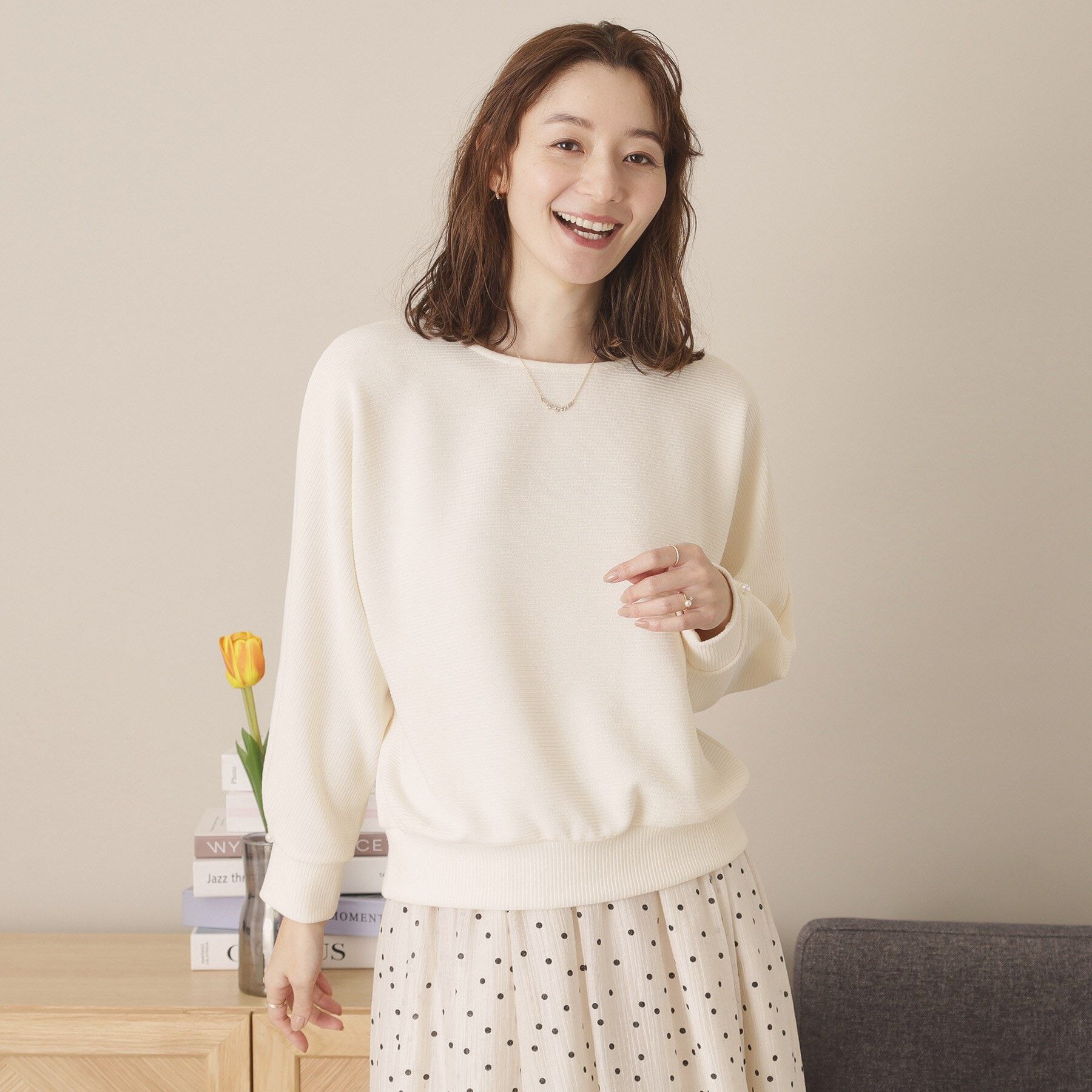 ITS&rsquo;DEMO「【通勤／手洗い可】リップルドルマンプルオーバー」|Tシャツ・カットソー|アイボリー(004)