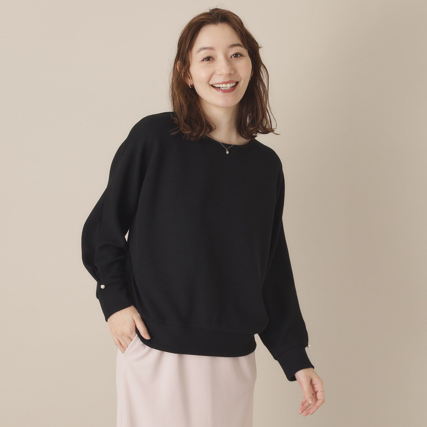 ITS&rsquo;DEMO「【通勤／手洗い可】リップルドルマンプルオーバー」|Tシャツ・カットソー|ブラック(019)