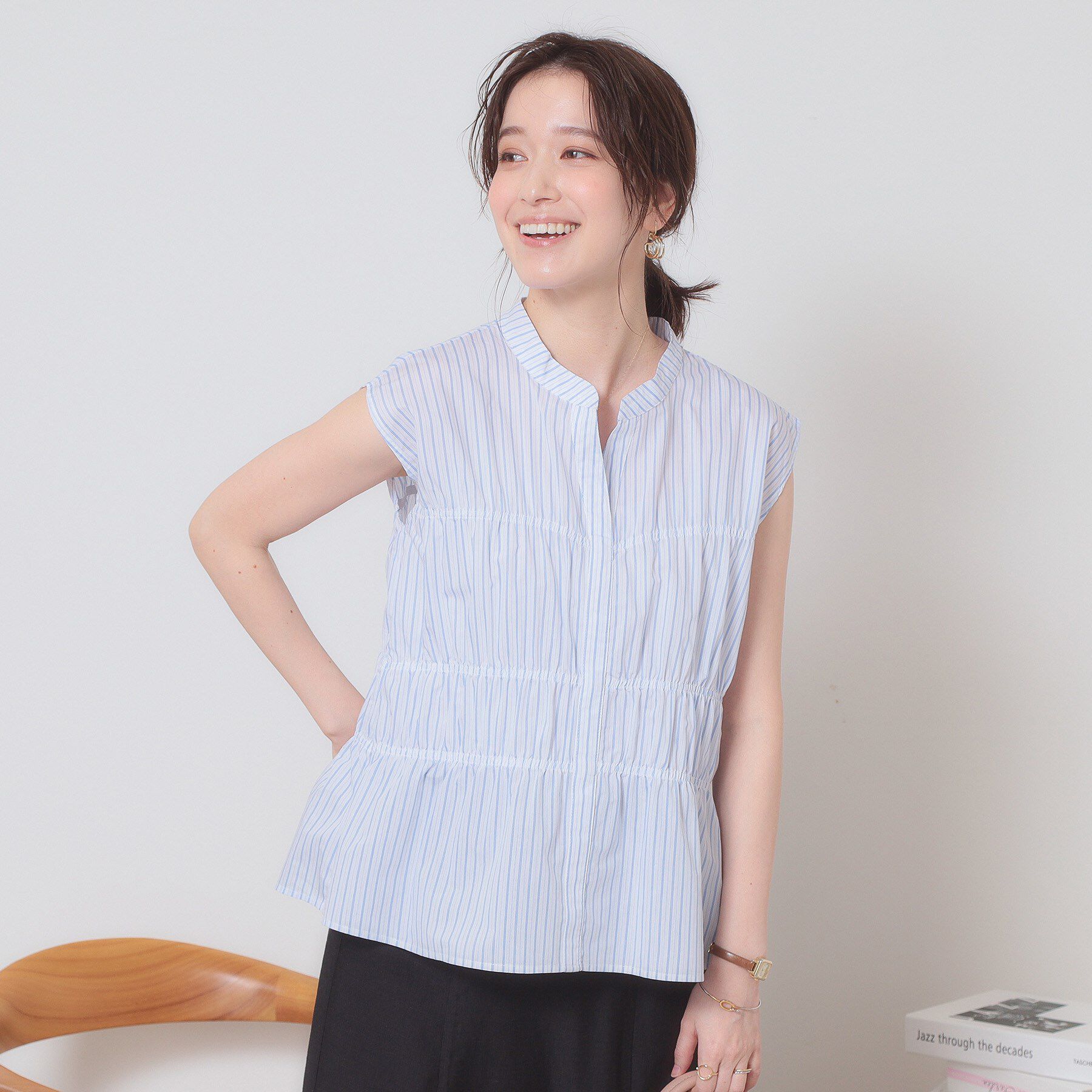 ITS&rsquo;DEMO「【洗濯機OK】ギャザーストライプブラウス」|シャツ・ブラウス|オフホワイト(303