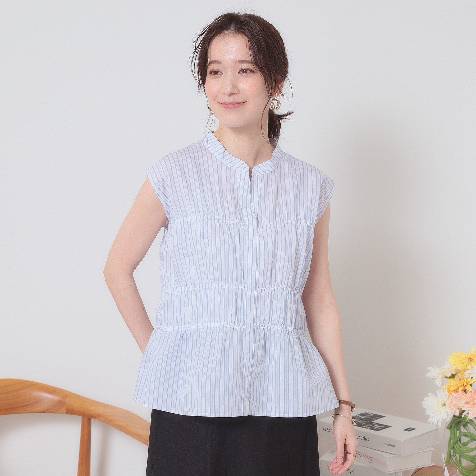 ITS&rsquo;DEMO「【洗濯機OK】ギャザーストライプブラウス」|シャツ・ブラウス|