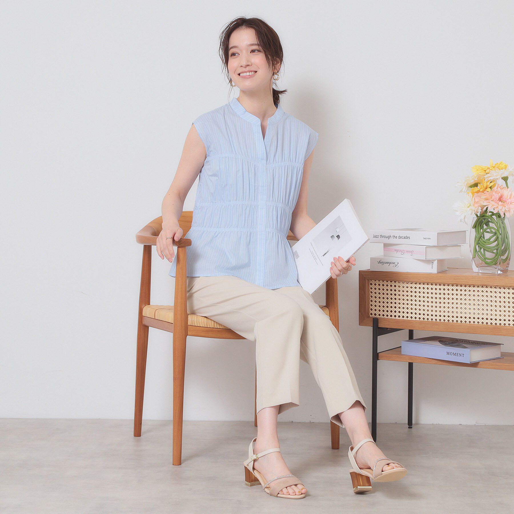 ITS&rsquo;DEMO「【洗濯機OK】ギャザーストライプブラウス」|シャツ・ブラウス|