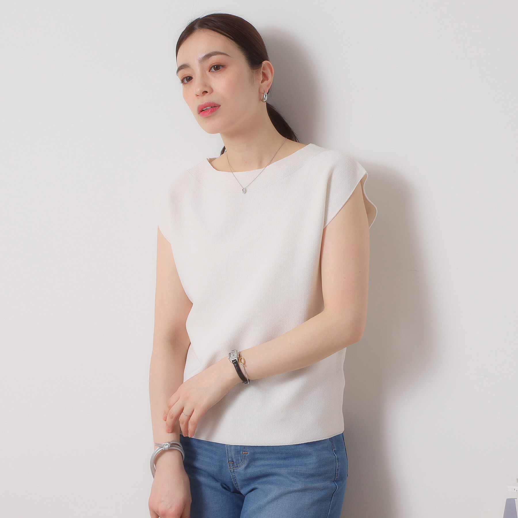 ITS&rsquo;DEMO「【清涼感／洗濯機OK】フレンチスリーブニット」|ニット・セーター|オフホワイト(003