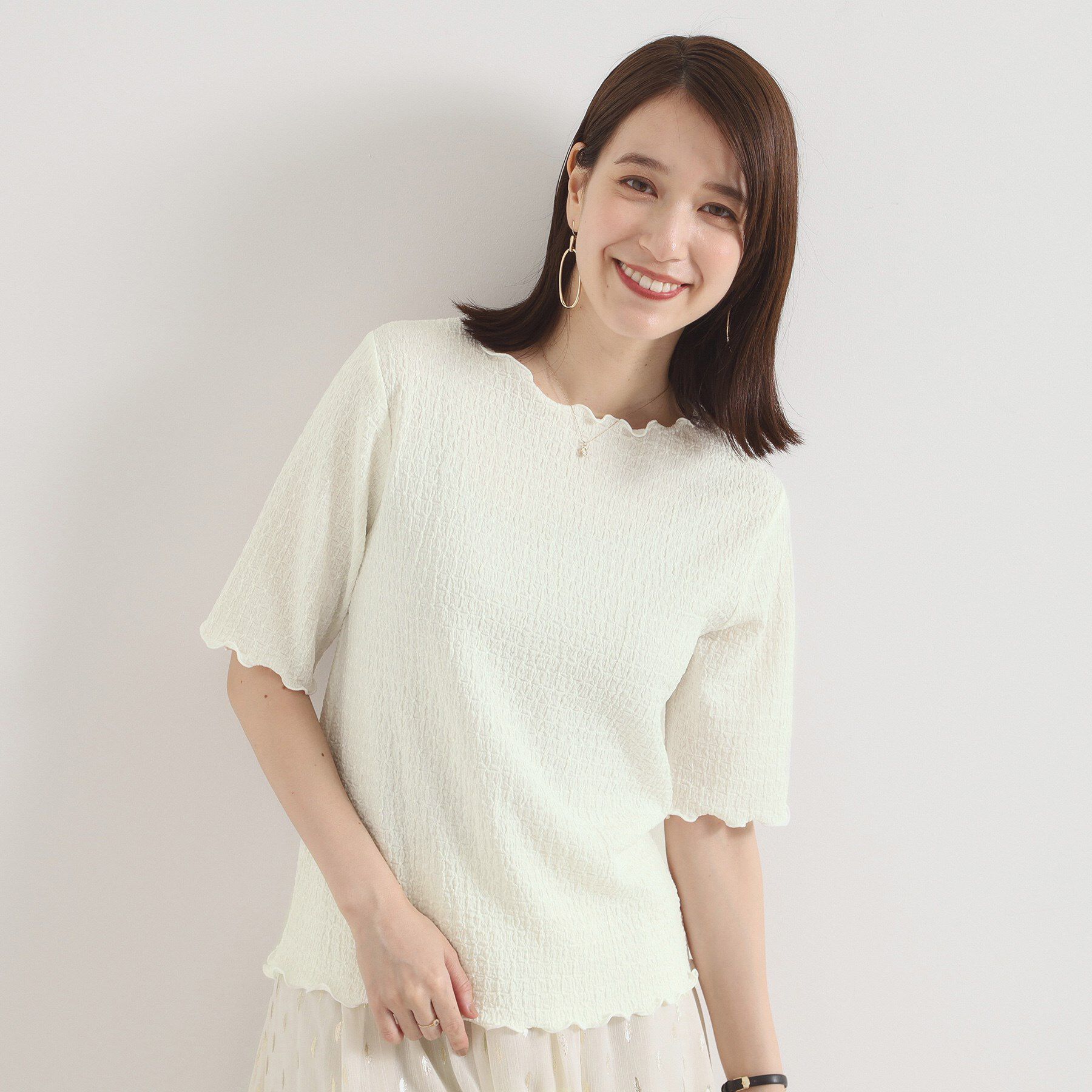 ITS&rsquo;DEMO「【手洗い可】シャーリングジャカードプルオーバー」|Tシャツ・カットソー|オフホワイト(003