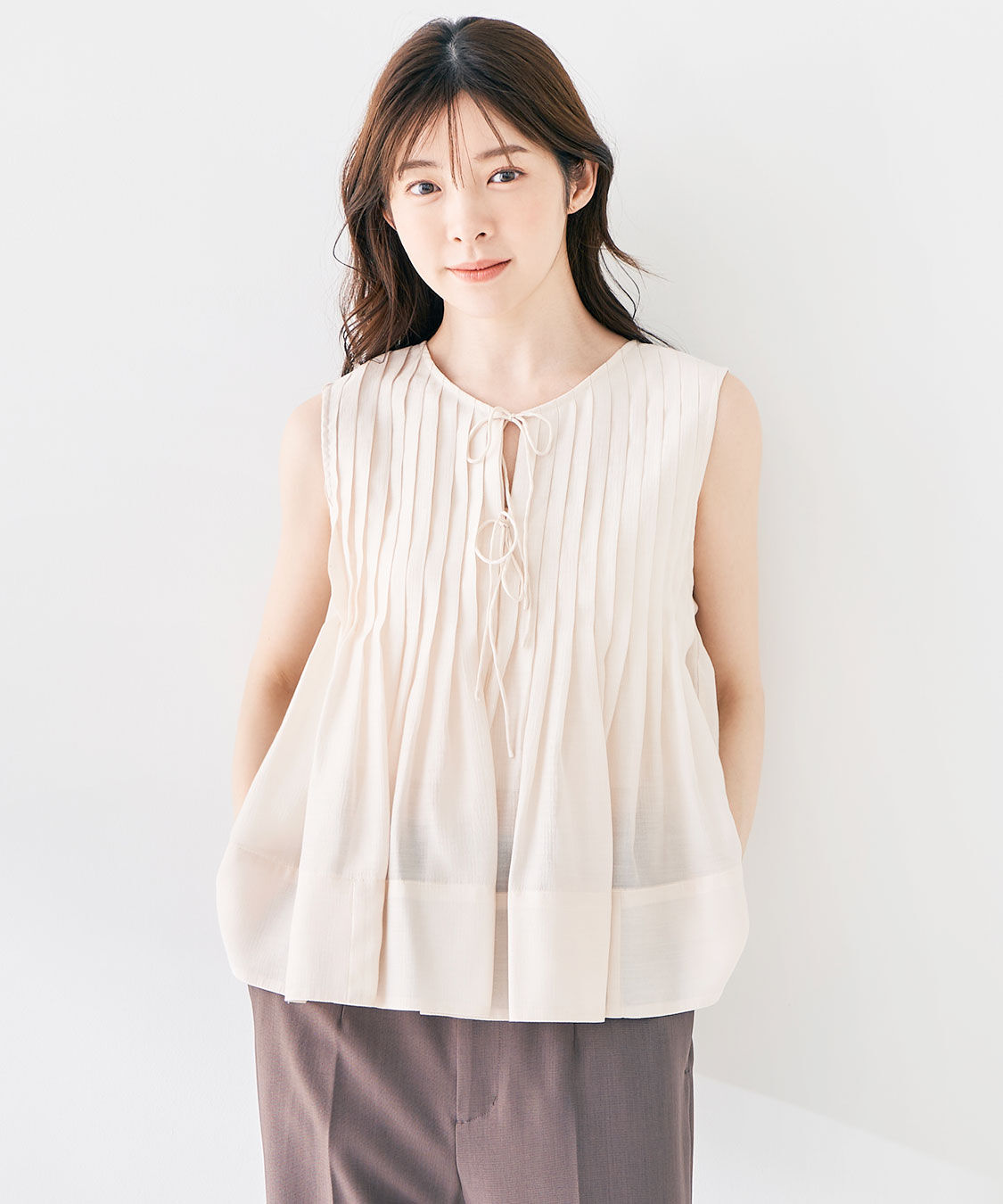 COCO DEAL「タックペプラムシアーブラウス」|シャツ・ブラウス|ベージュ