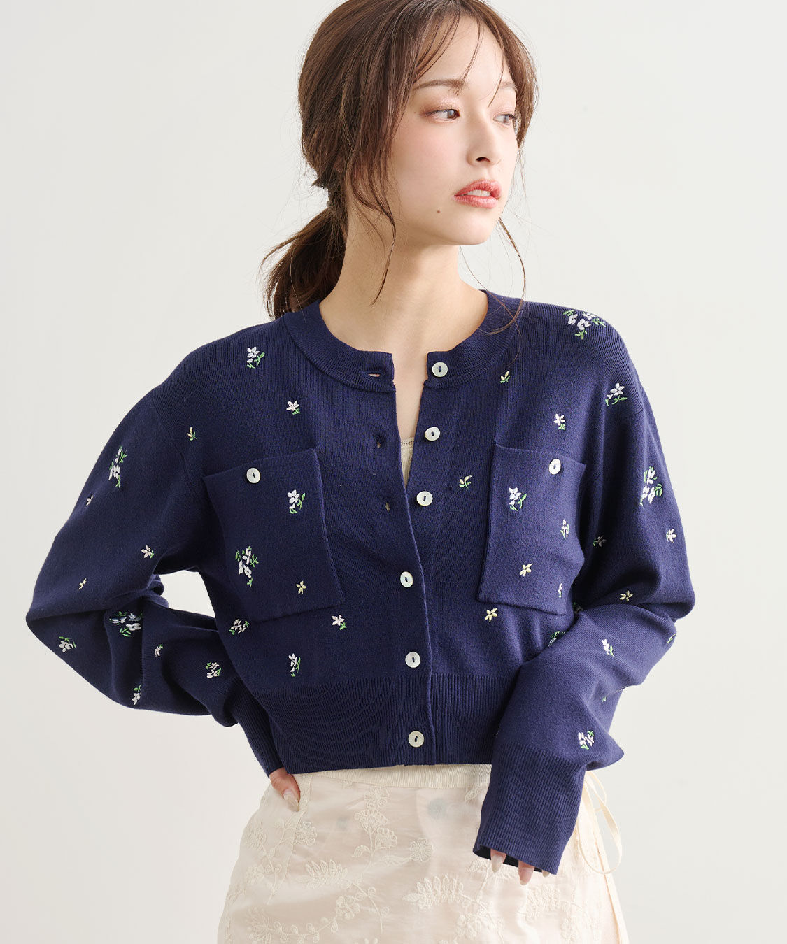 COCO DEAL「小花/ハート刺繍ニットカーディガン」|ニット・セーター|ネイビーフラワー