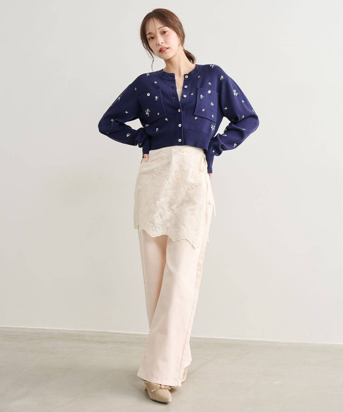 COCO DEAL「小花/ハート刺繍ニットカーディガン」|ニット・セーター|