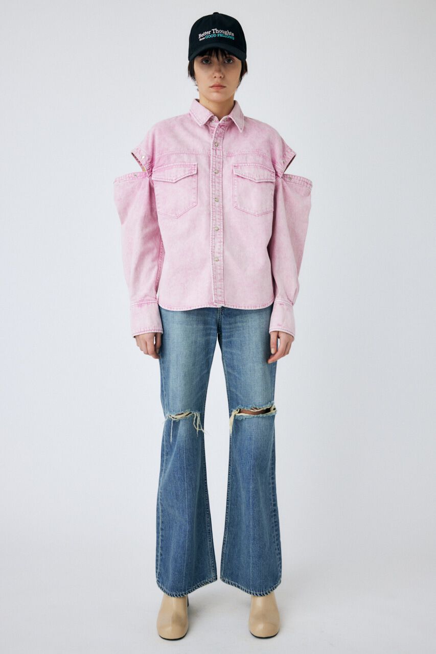 MOUSSY「DAMAGED LOOSE WIDE FLARE」|デニム|