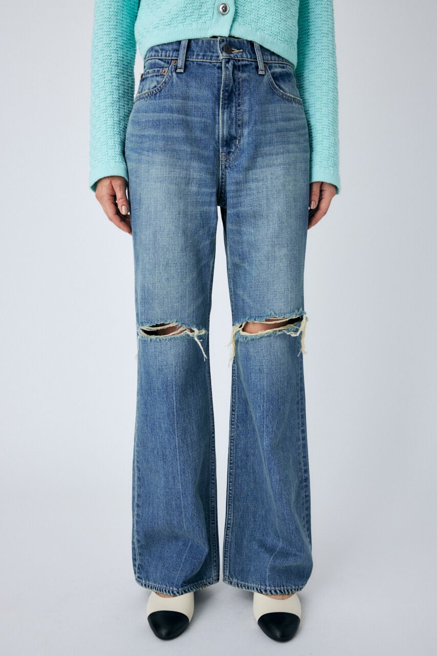 MOUSSY「DAMAGED LOOSE WIDE FLARE」|デニム|