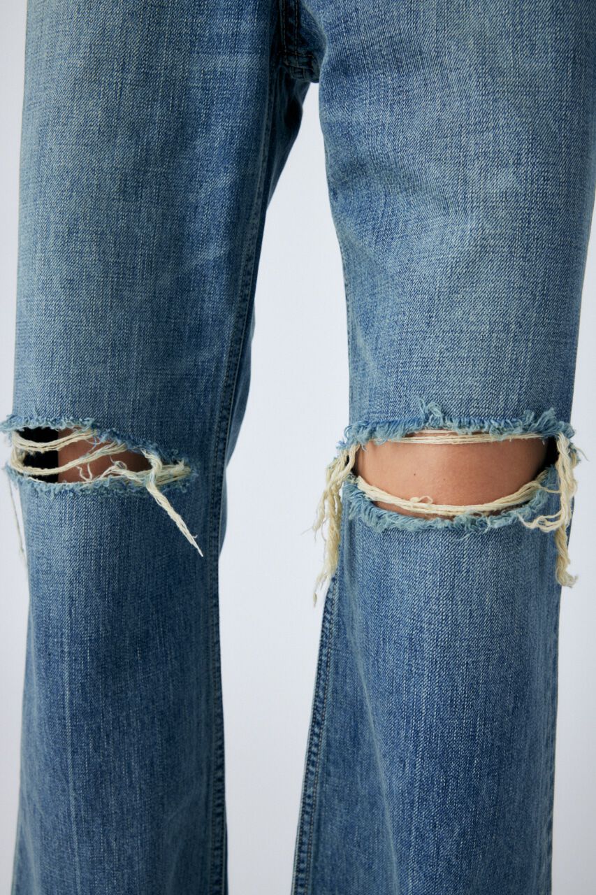 MOUSSY「DAMAGED LOOSE WIDE FLARE」|デニム|