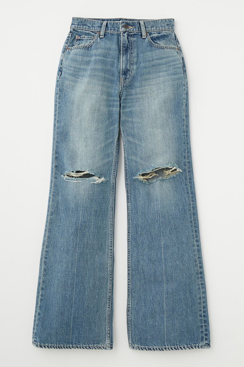 MOUSSY「DAMAGED LOOSE WIDE FLARE」|デニム|