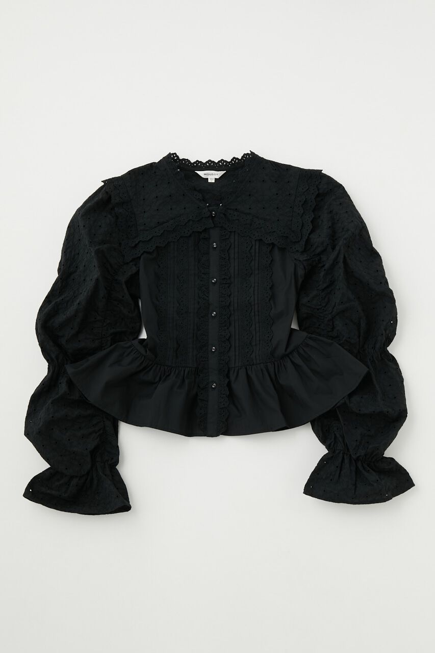MOUSSY「LACE SHIRRING SLEEVE ブラウス」|シャツ・ブラウス|