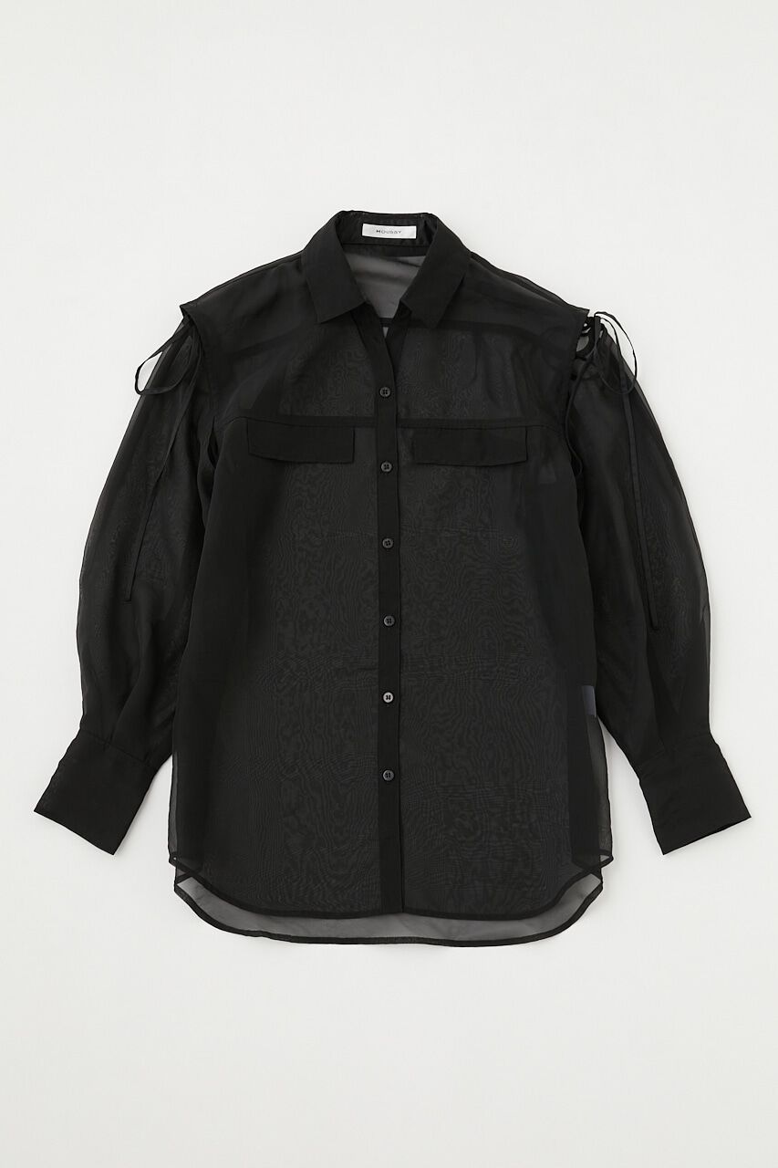 MOUSSY「TIED SLEEVE SEE-THROUGH シャツ」|シャツ・ブラウス|BLK