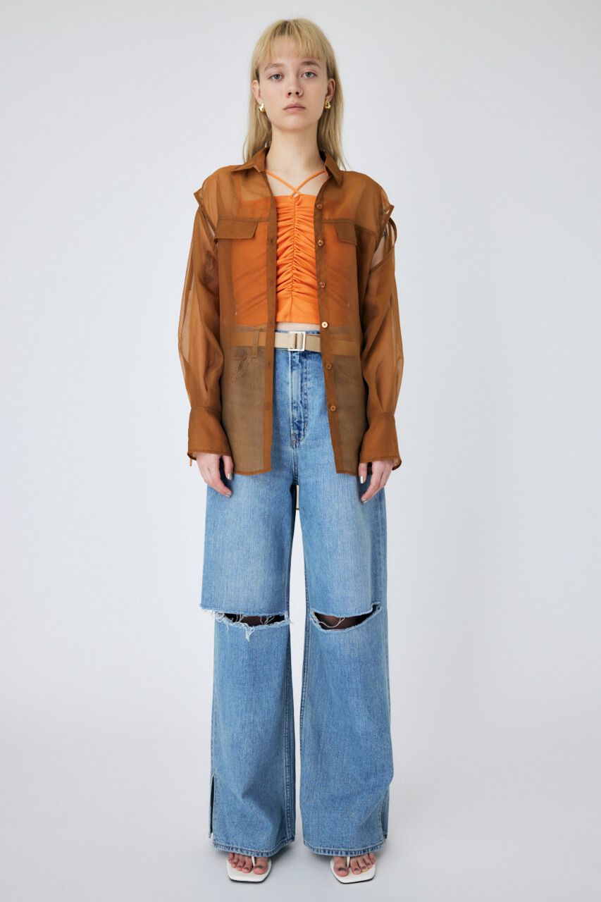 MOUSSY「TIED SLEEVE SEE-THROUGH シャツ」|シャツ・ブラウス|BRN