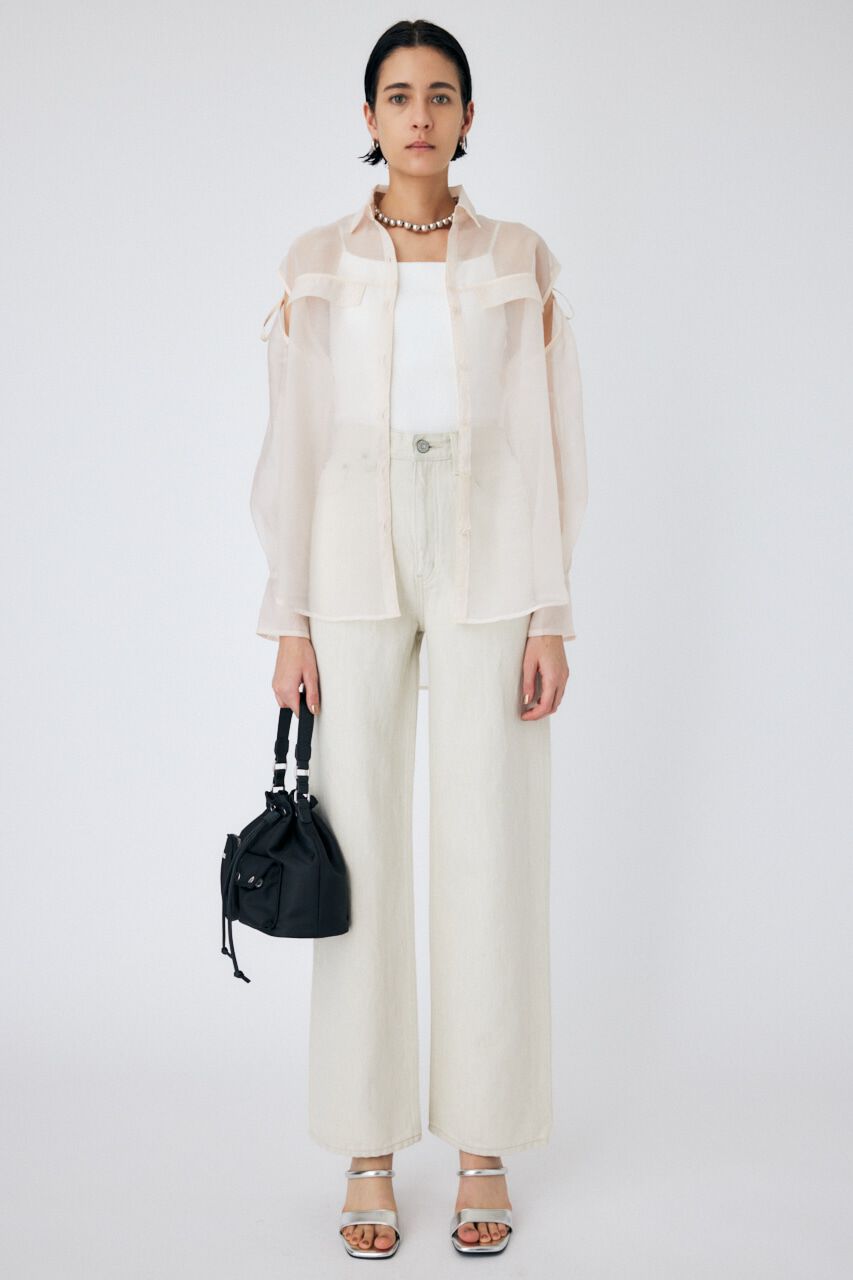 MOUSSY「TIED SLEEVE SEE-THROUGH シャツ」|シャツ・ブラウス|ECRU