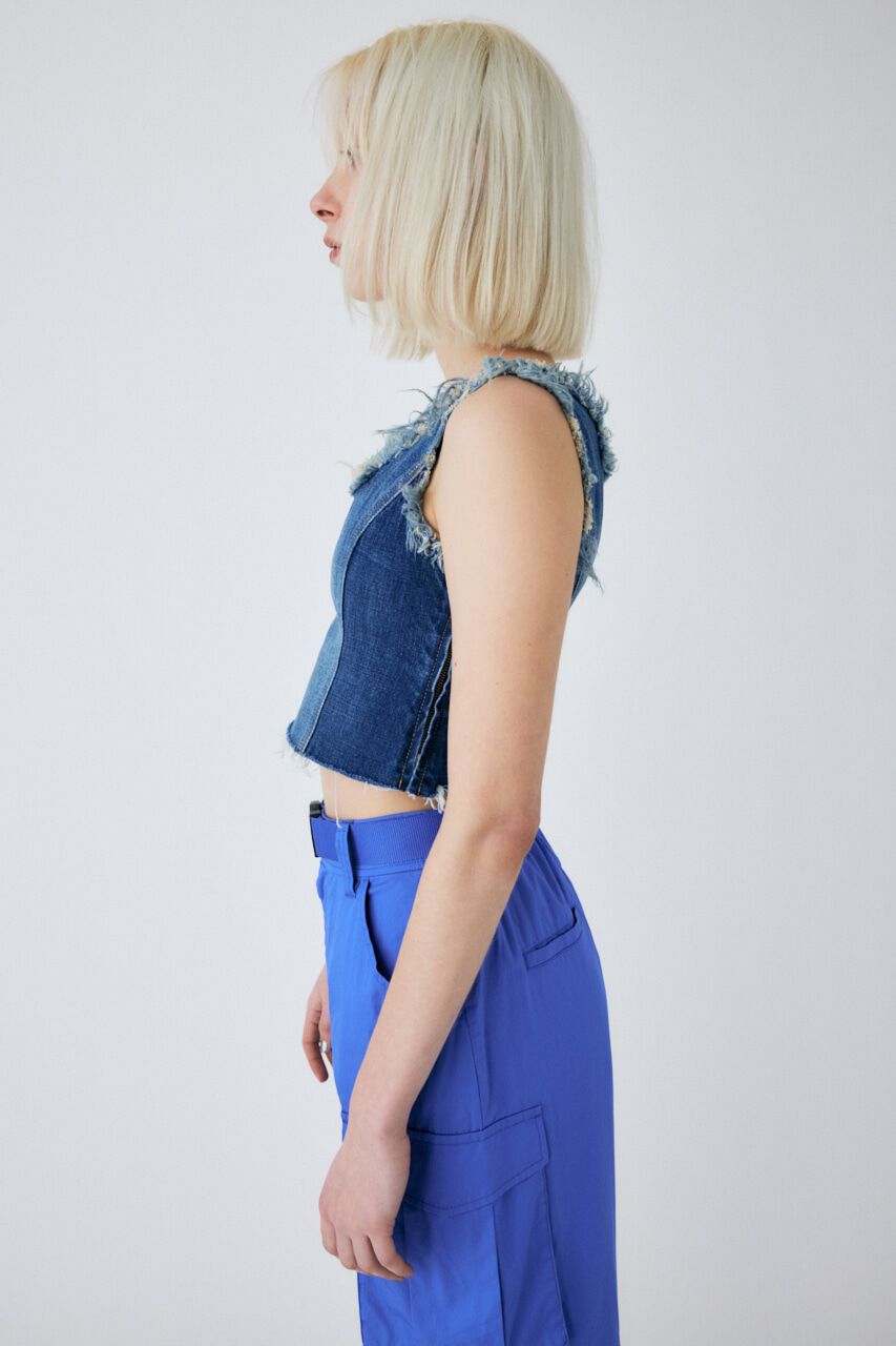 MOUSSY「PANEL DENIM SLEEVELESS トップス」|タンクトップ|