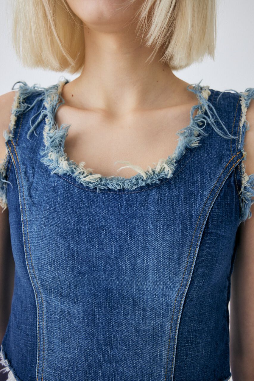 MOUSSY「PANEL DENIM SLEEVELESS トップス」|タンクトップ|