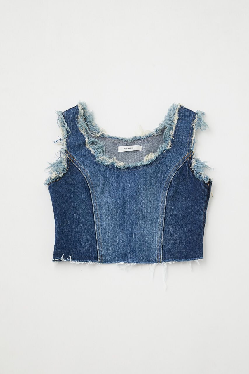 MOUSSY「PANEL DENIM SLEEVELESS トップス」|タンクトップ|