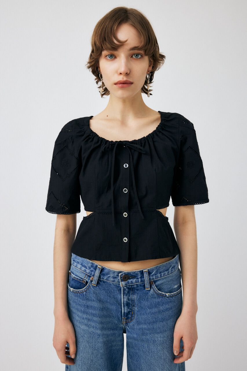 MOUSSY「SIDE SLIT EYELET ブラウス」|シャツ・ブラウス|BLK