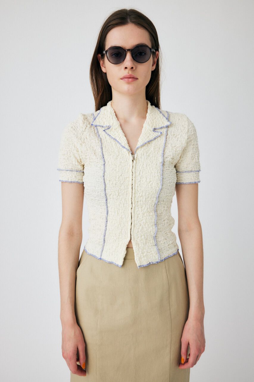 MOUSSY「BICOLOR LINE ZIP ブラウス」|Tシャツ・カットソー|O/WHT1