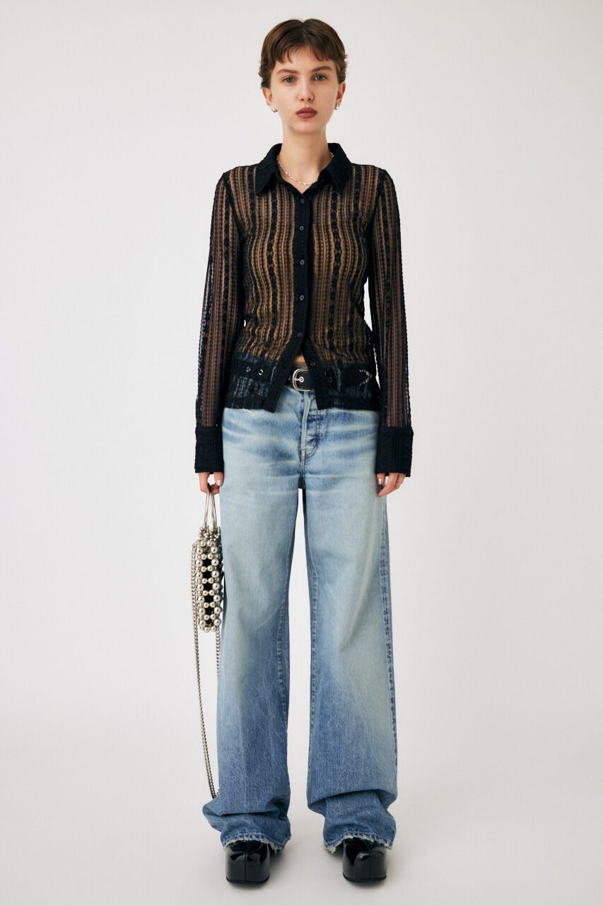 MOUSSY「SHEER LACE SHIRT ブラウス」|Tシャツ・カットソー|BLK