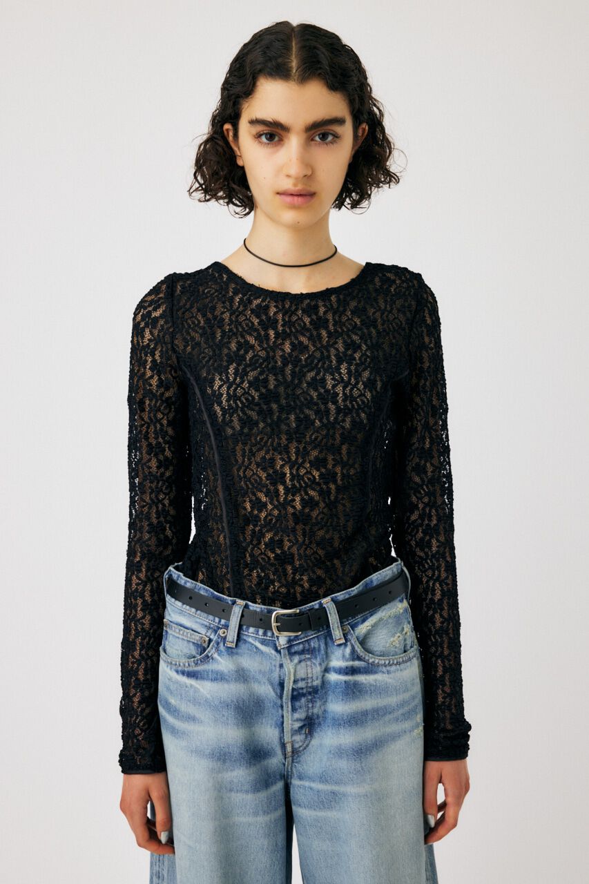 MOUSSY「BACK OPEN LACE CUT トップス」|Tシャツ・カットソー|BLK
