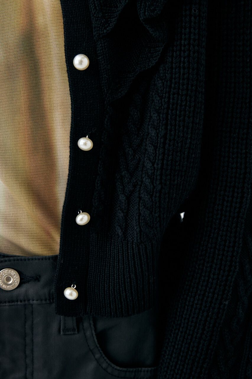 MOUSSY「F／PEARL BUTTON STAND FRILL カーディガン」|ニット・セーター|