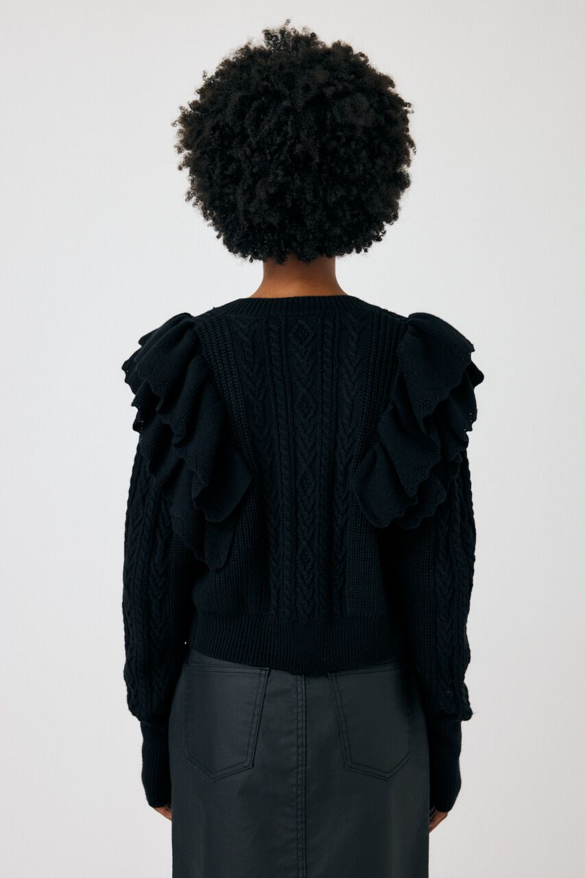 MOUSSY「F／PEARL BUTTON STAND FRILL カーディガン」|ニット・セーター|