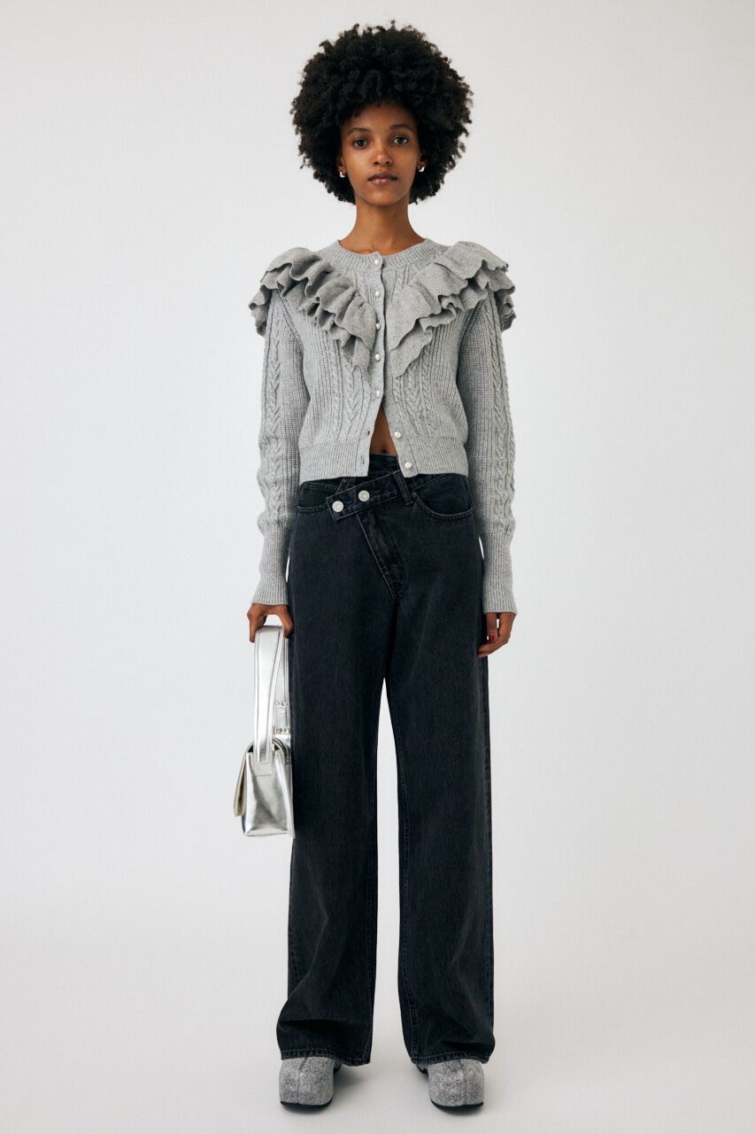 MOUSSY「F／PEARL BUTTON STAND FRILL カーディガン」|ニット・セーター|