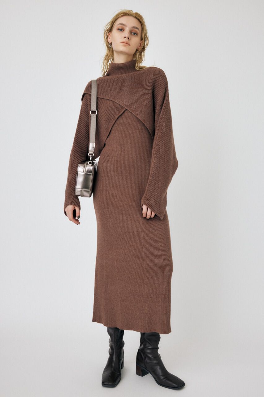 MOUSSY「SWITCHING RIB KNIT ドレス」|ワンピース|BRN