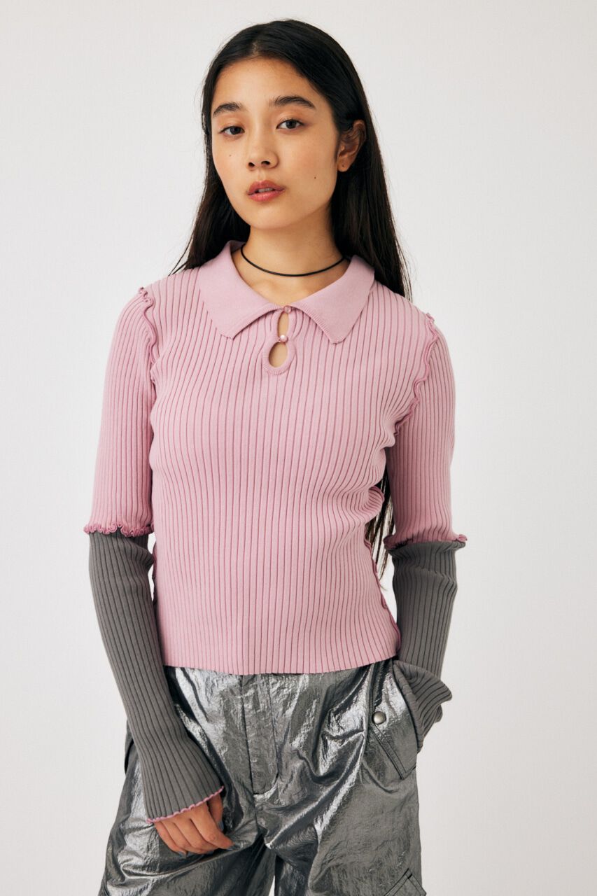 MOUSSY「PATCHWORK MELLOW POLO ニット」|ニット・セーター|