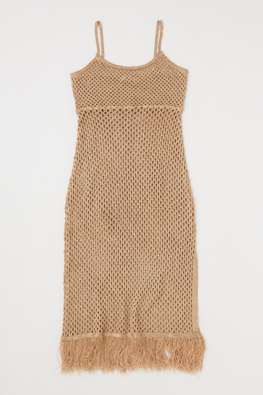 MOUSSY「MESH FRINGE ニットドレス」|ワンピース|BEG