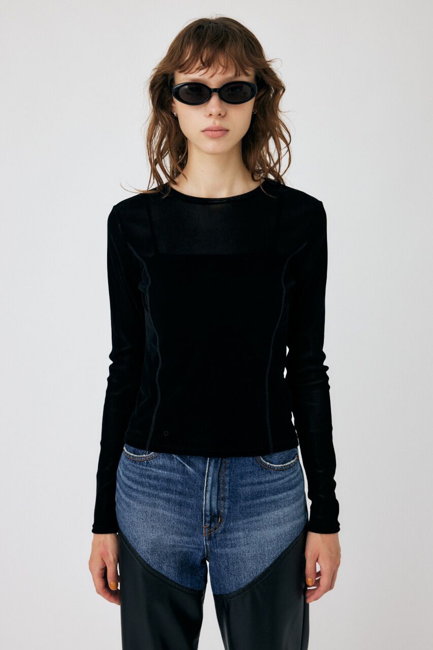 MOUSSY「FLOCKEY TULLE トップス」|Tシャツ・カットソー|BLK