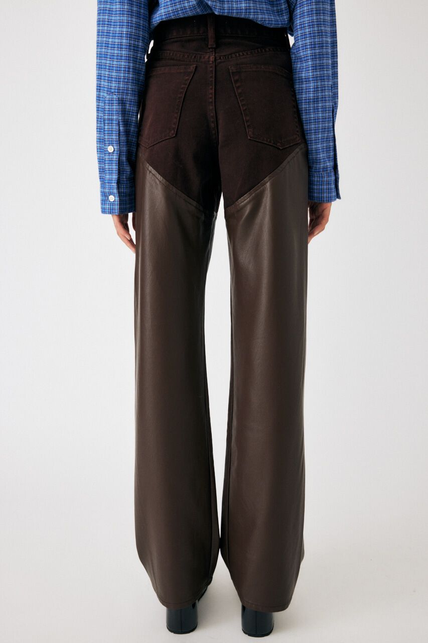 MOUSSY「F/LEATHER COMBI STRAIGHT」|デニム|