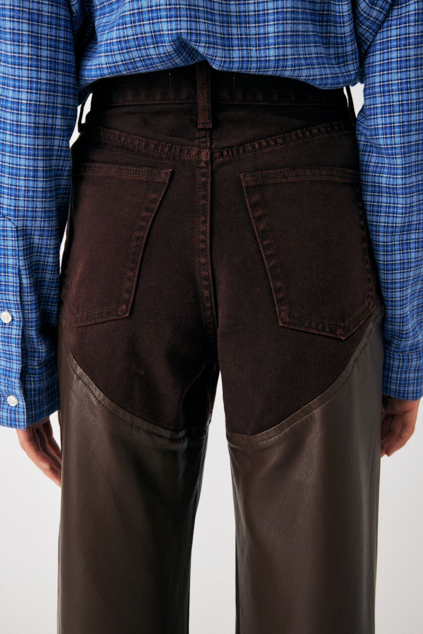 MOUSSY「F/LEATHER COMBI STRAIGHT」|デニム|