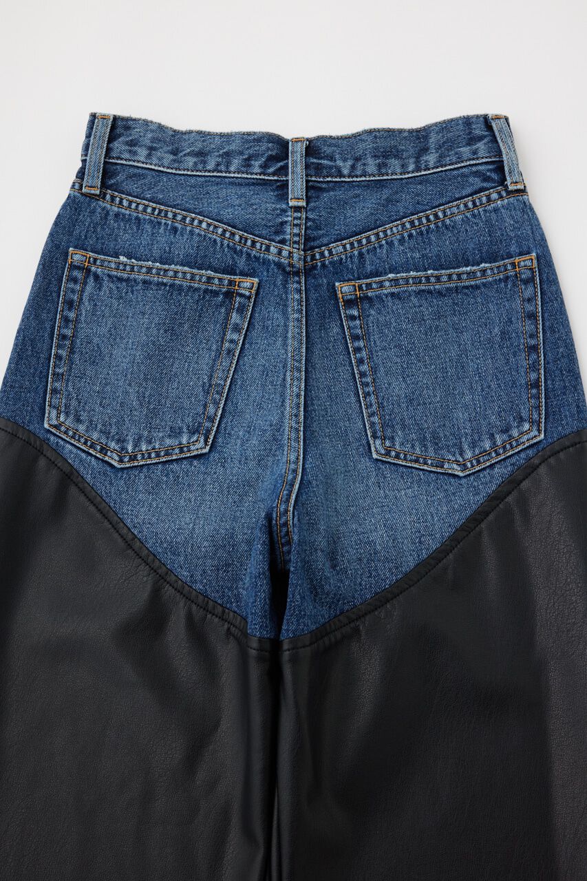 MOUSSY「F/LEATHER COMBI STRAIGHT」|デニム|