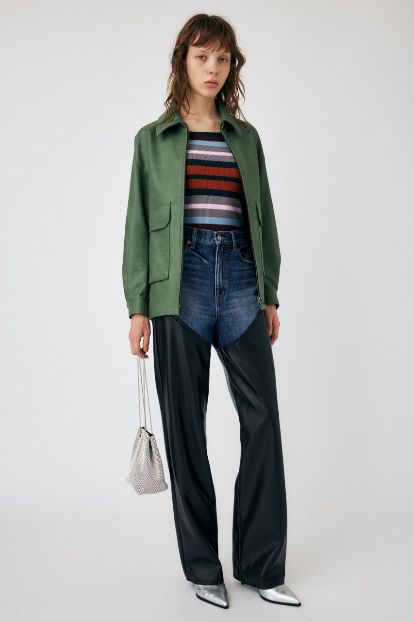 MOUSSY「F/LEATHER COMBI STRAIGHT」|デニム|