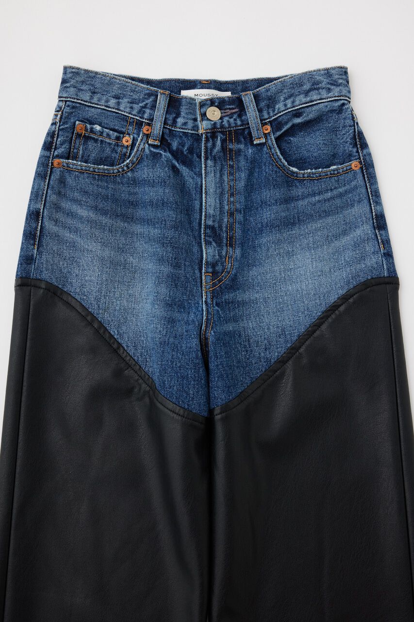 MOUSSY「F/LEATHER COMBI STRAIGHT」|デニム|
