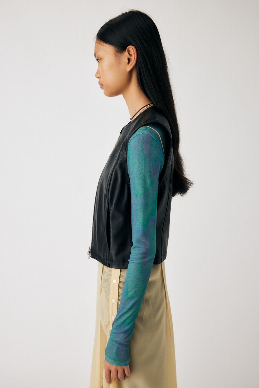 MOUSSY「ZIP UP F／LEATHER ベスト」|ダウンベスト・ベスト|