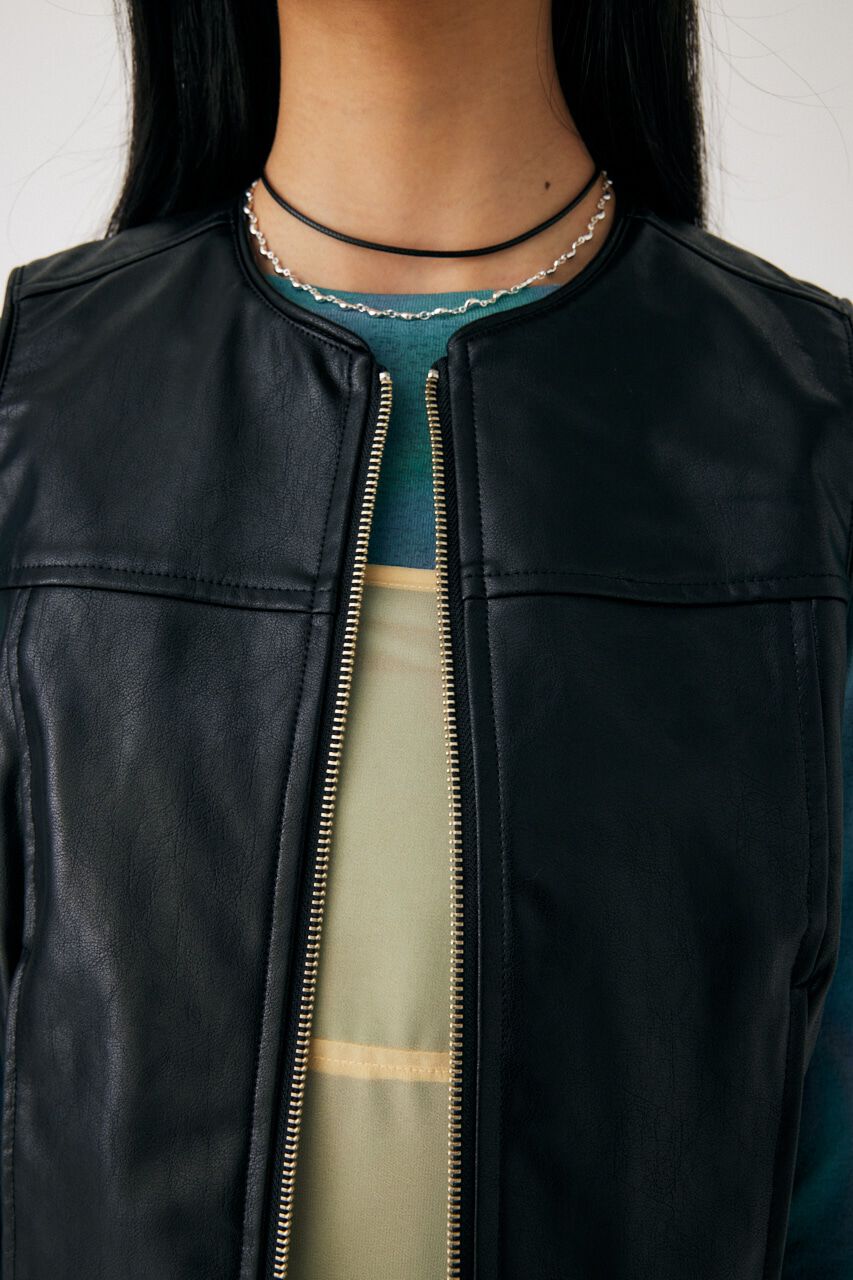 MOUSSY「ZIP UP F／LEATHER ベスト」|ダウンベスト・ベスト|
