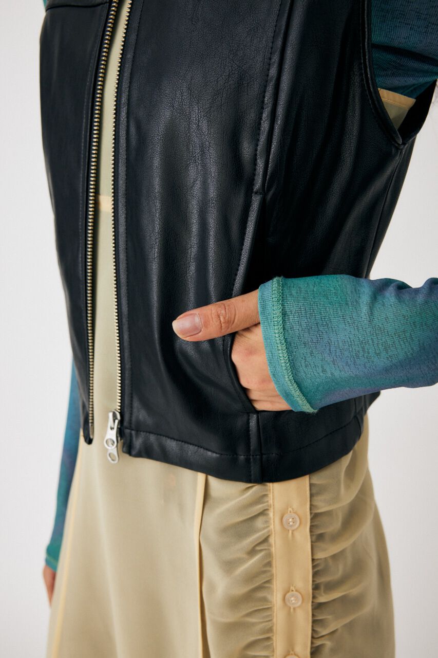 MOUSSY「ZIP UP F／LEATHER ベスト」|ダウンベスト・ベスト|