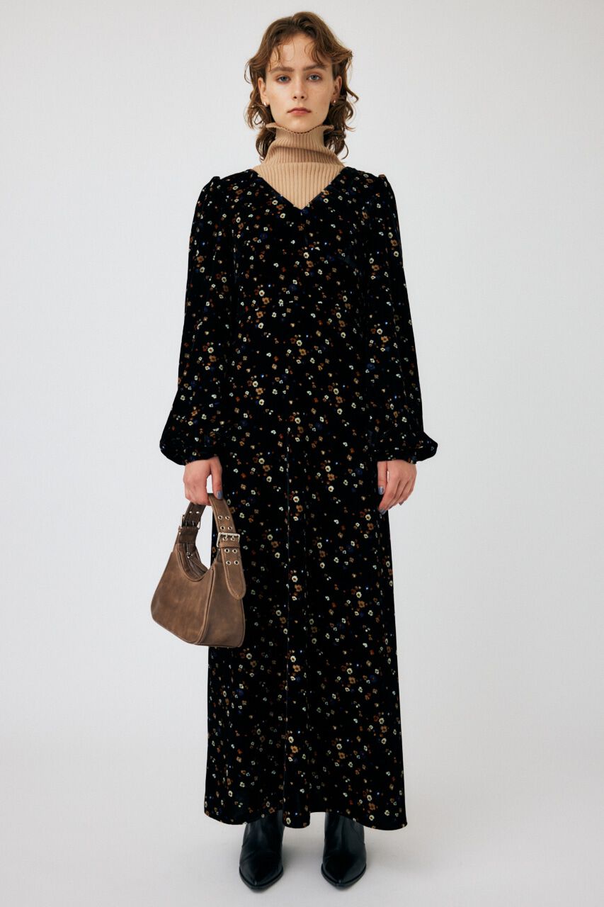 MOUSSY「FLORAL PRINT VELOUR ドレス」|ワンピース|